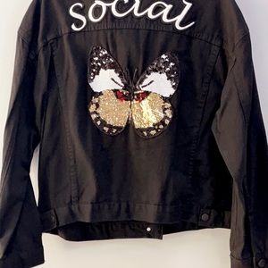 Social Butterfly Black Denim Jacket